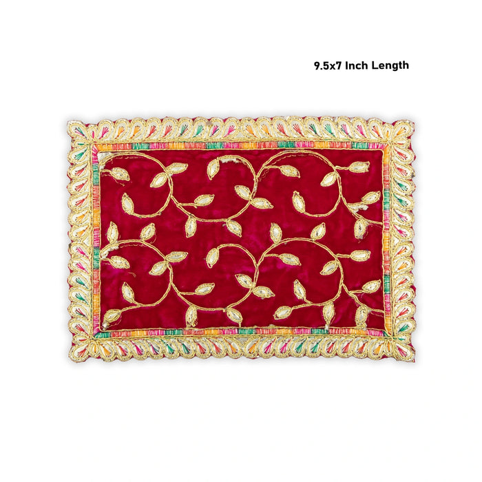 Asan Mat - 9.5 x 7 Inches | Velvet Aasan Mat/ Jari Border Pooja Aasan for Deity/ Assorted Colours/ 10 Gms Approx - Pooja Aasan & Bajot & Pooja Mat