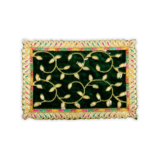 Asan Mat - 9.5 x 7 Inches | Velvet Aasan Mat/ Jari Border Pooja Aasan for Deity/ Assorted Colours/ 10 Gms Approx - Pooja Aasan & Bajot & Pooja Mat