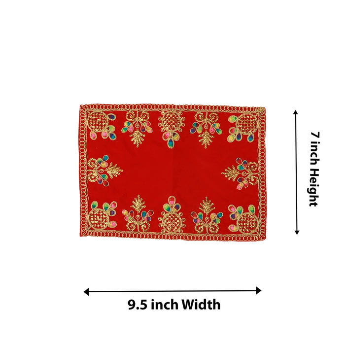 Asan Mat - 9.5 x 7 Inches | Velvet Aasan Mat/ Jari Border Pooja Aasan for Deity/ Assorted Colours/ 10 Gms Approx - Pooja Aasan & Bajot & Pooja Mat