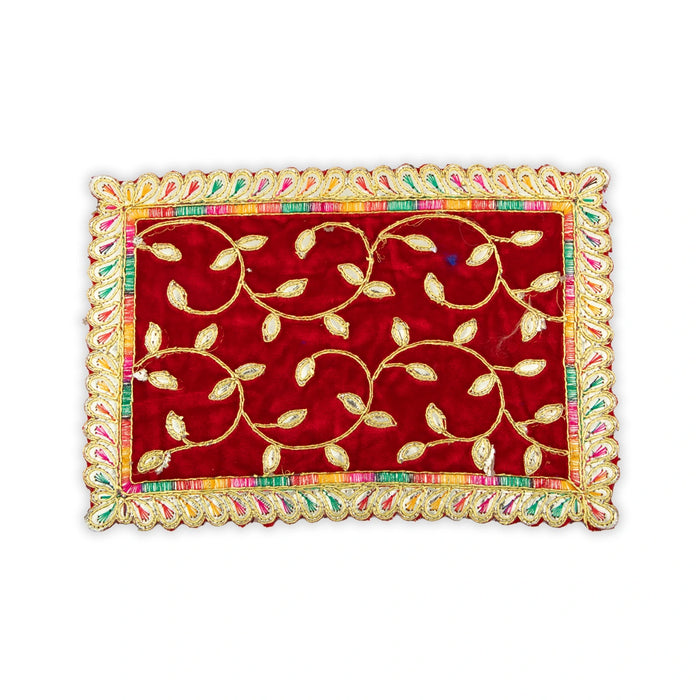 Asan Mat - 9.5 x 7 Inches | Velvet Aasan Mat/ Jari Border Pooja Aasan for Deity/ Assorted Colours/ 10 Gms Approx - Pooja Aasan & Bajot & Pooja Mat