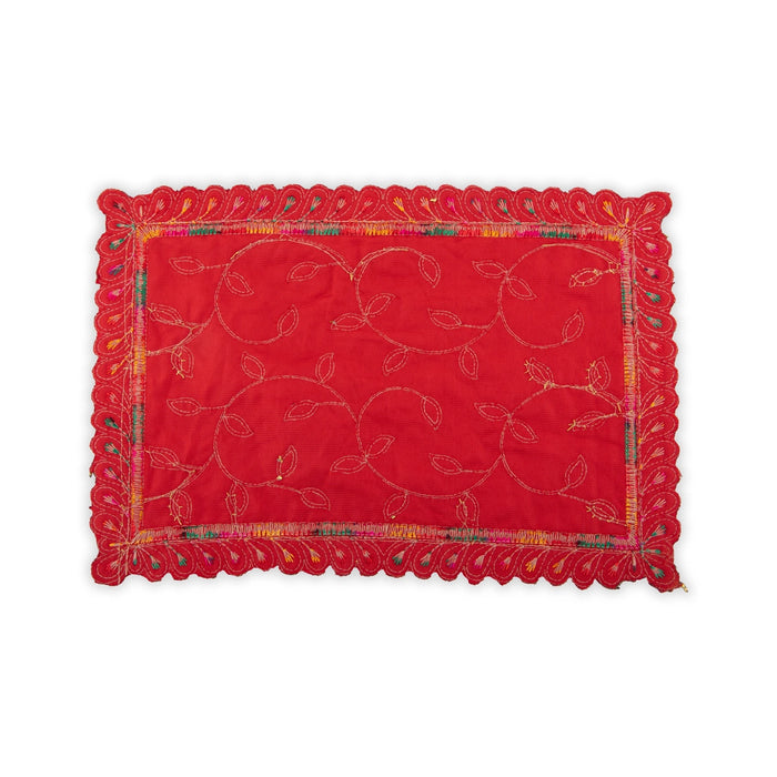 Asan Mat - 9.5 x 7 Inches | Velvet Aasan Mat/ Jari Border Pooja Aasan for Deity/ Assorted Colours/ 10 Gms Approx - Pooja Aasan & Bajot & Pooja Mat