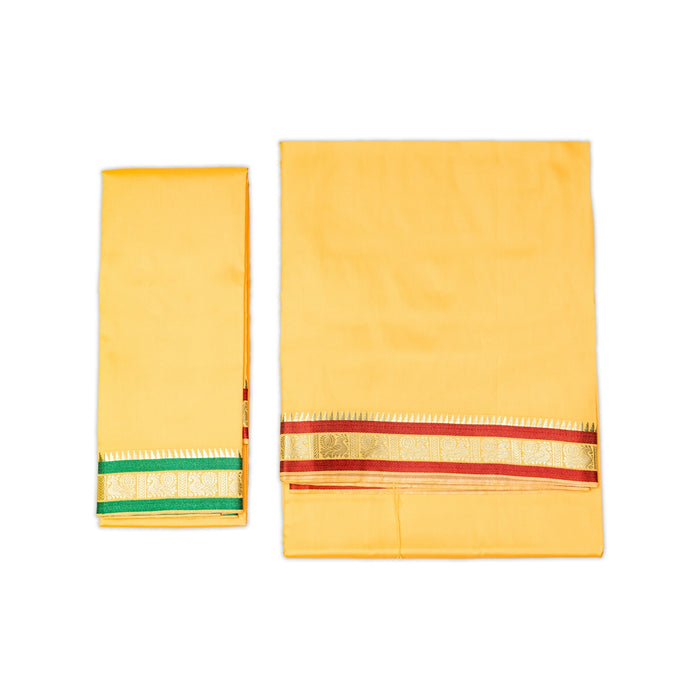 Veshti With Angavastram Set - 10 x 6 Yards | Vesti With Towel/ Ganga Jamuna Silk Dhoti & Thundu for Men