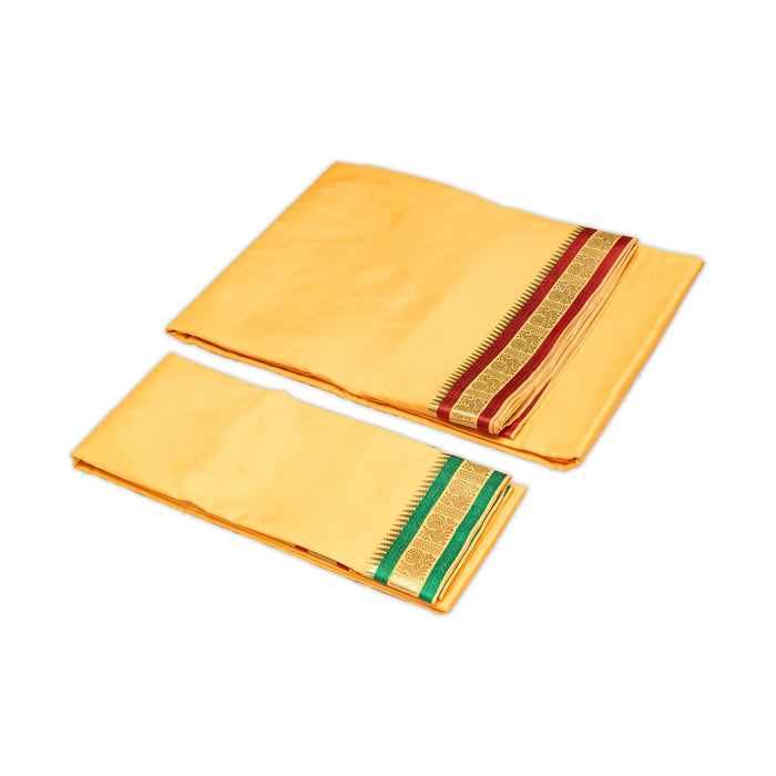 Veshti With Angavastram Set - 10 x 6 Yards | Vesti With Towel/ Ganga Jamuna Silk Dhoti & Thundu for Men