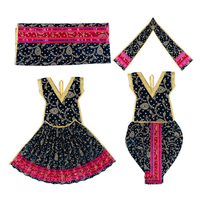 Radha Krishna Dress Set - 15 Inches | Velvet Radha Krishna Poshak/ Fancy Krishna And Radha Dress for Deity - Laddu Gopal, Krishna & Radha Rani Dress