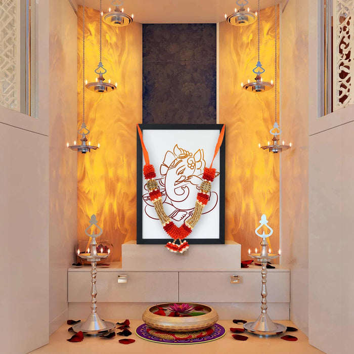 Artificial Garland - 9 Inches | Satin Garland/ Cloth Mala for Photo Frame/ Assorted Design & Colour - Mala