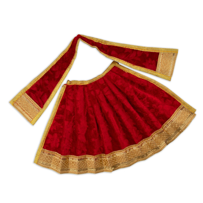 Amman Pavadai - 6 x 11 Inches | Velvet with Jari Border Lehenga Patka/ Mata Dress for Deity/ Assorted Colour - Devi Dress