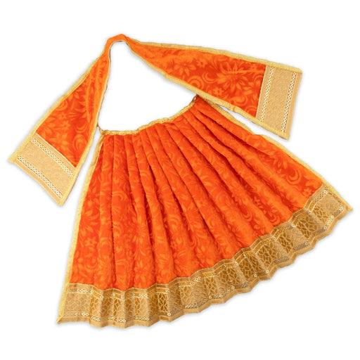 Amman Pavadai - 9 x 17.5 Inches | Velvet Mata Dress/ Lehenga Patka/ Golden Border Mata Poshak for Deity - Devi Dress