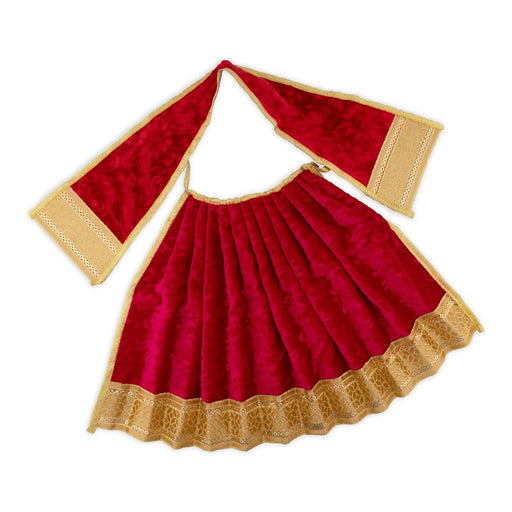 Amman Pavadai - 9 x 17.5 Inches | Velvet Mata Dress/ Lehenga Patka/ Golden Border Mata Poshak for Deity - Devi Dress