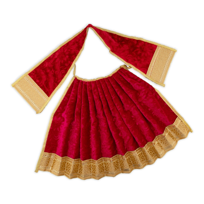 Amman Pavadai - 9 x 17.5 Inches | Velvet Mata Dress/ Lehenga Patka/ Golden Border Mata Poshak for Deity - Devi Dress