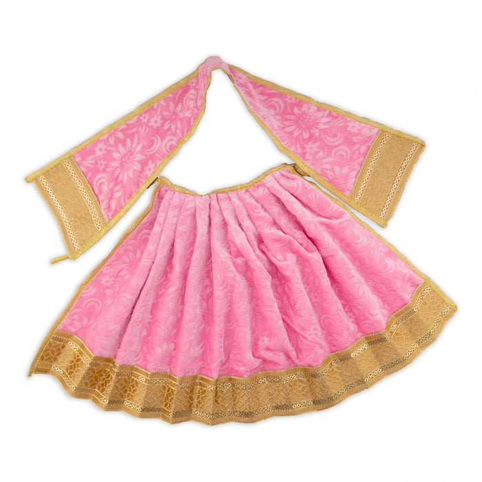 Amman Pavadai - 9 x 17.5 Inches | Velvet Mata Dress/ Lehenga Patka/ Golden Border Mata Poshak for Deity - Devi Dress