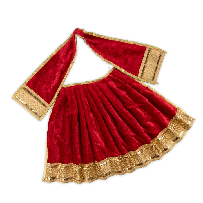 Amman Pavadai - 9 x 17.5 Inches | Velvet Mata Dress/ Lehenga Patka/ Golden Border Mata Poshak for Deity - Devi Dress