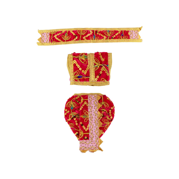 Dhoti Set - 5 Inches | Velvet With Embroidery Panchakacham/ Readymade Panchagajam Dhoti for Deity