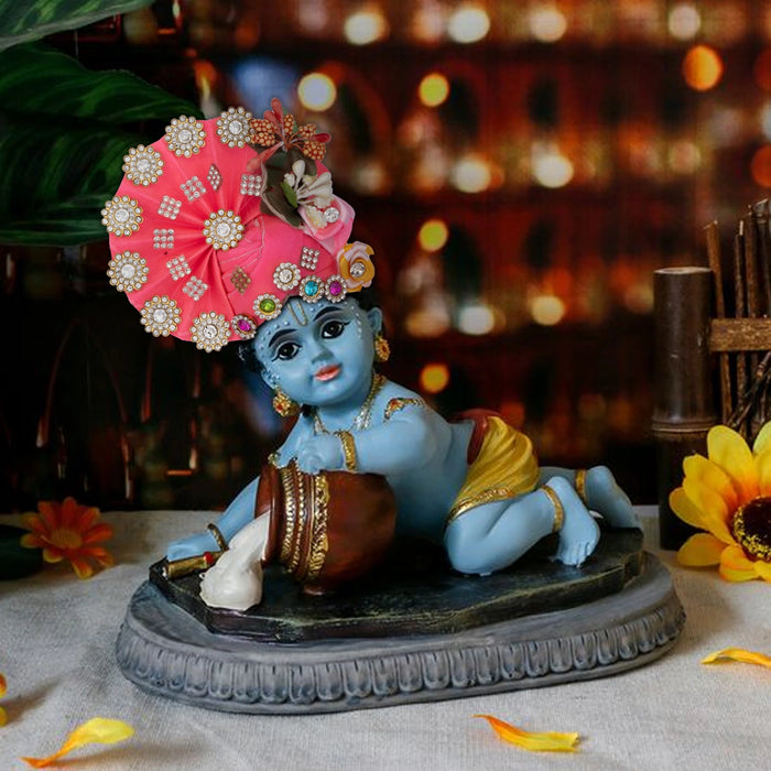 Turban - 3 x 4 Inches | Kireedam/ Fancy Mukut/ Pagdi/ Crown for Deity/ Assorted Colour and Design - Head & Face Accessories