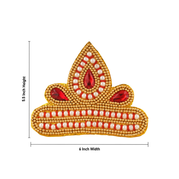 Moti Crown - 5.5 Inch | Kireedam/ Mukut/ Kiritam for Deity/ Assorted Design - Head & Face Accessories