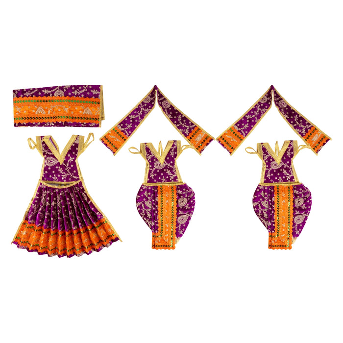Ram Darbar Dress Set - 7 Inches | 3 Pcs/ Velvet & Embroidery Design Ram Sita Laxman Vastra for Deity Decor - Bhagwan Vastra
