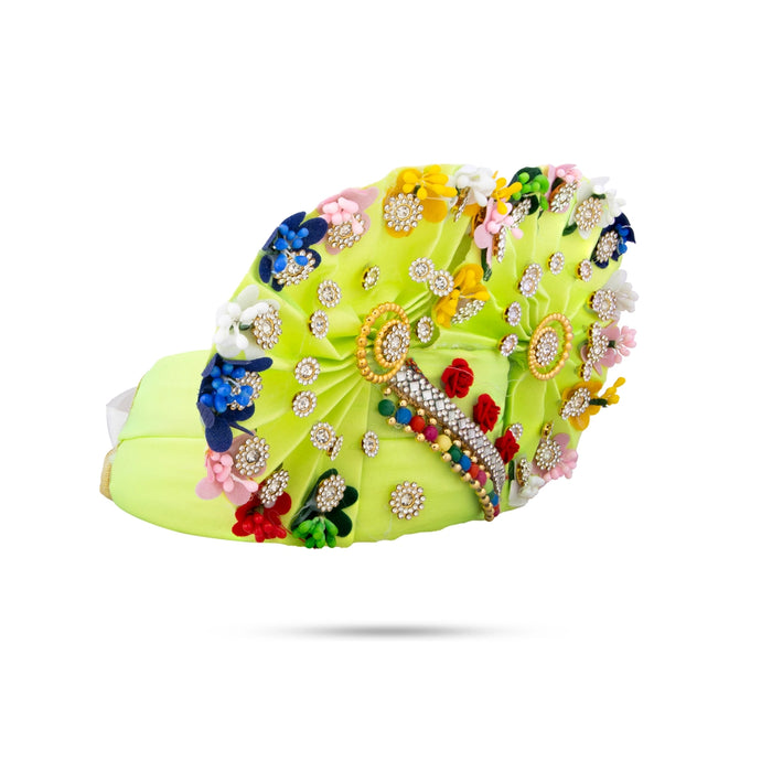 Turban - 7 x 9 Inches | Flower With Stone Design Crown/ Open Type Kireedam/ Velcro Kiridam for Deity - Head & Face Accessories