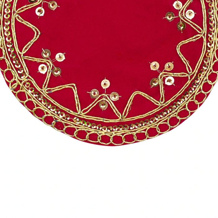 Pooja Thali Cover - 5 Inches | Embroidery Design Puja Thali Cover/ Thali Cover for Pooja - Pooja Thali Accessories