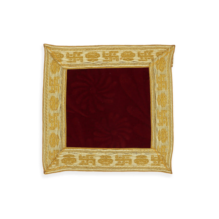 Pooja Aasan - 5 x 5 Inches | Velvet With Embossed Jari Design Pooja Mat/ Pooja Aasan Mat for Deity - Pooja Aasan