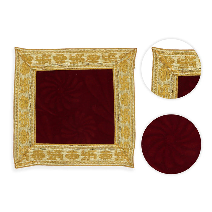 Pooja Aasan - 5 x 5 Inches | Velvet With Embossed Jari Design Pooja Mat/ Pooja Aasan Mat for Deity - Pooja Aasan