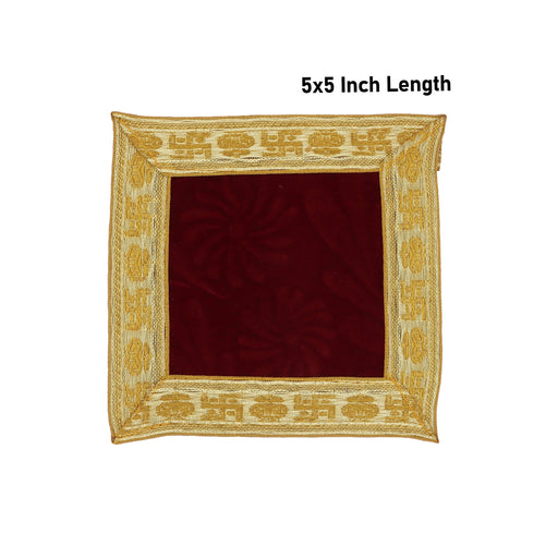 Pooja Aasan - 5 x 5 Inches | Velvet With Embossed Jari Design Pooja Mat/ Pooja Aasan Mat for Deity - Pooja Aasan