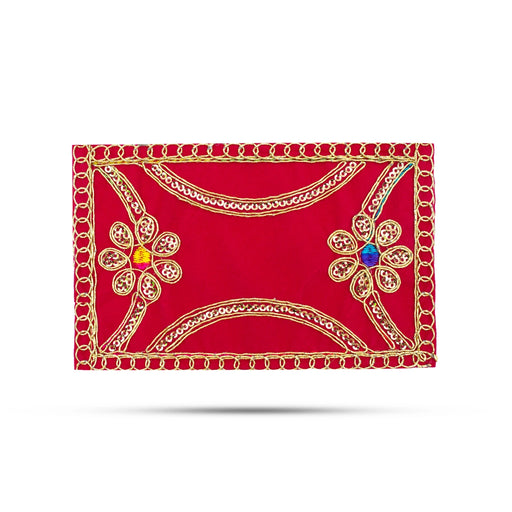 Pooja Aasan - 4 x 6 Inches | Velvet With Embroidery Design Pooja Mat/ Pooja Aasan Mat for Deity - Pooja Aasan & Bajot & Pooja Mat