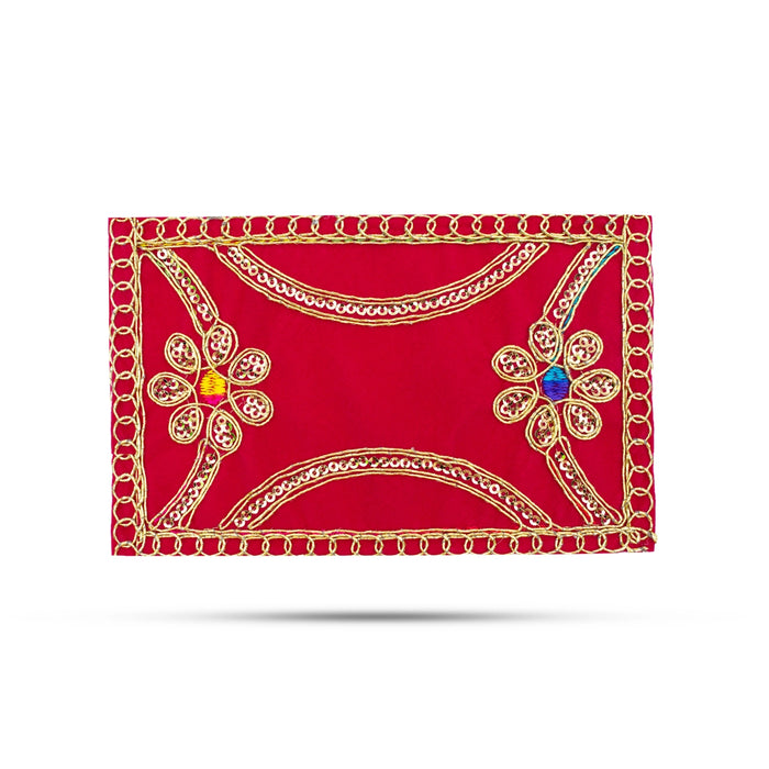 Pooja Aasan - 4 x 6 Inches | Velvet With Embroidery Design Pooja Mat/ Pooja Aasan Mat for Deity - Pooja Aasan & Bajot & Pooja Mat