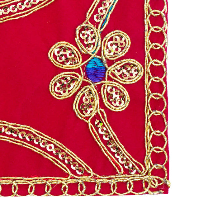 Pooja Aasan - 4 x 6 Inches | Velvet With Embroidery Design Pooja Mat/ Pooja Aasan Mat for Deity - Pooja Aasan & Bajot & Pooja Mat