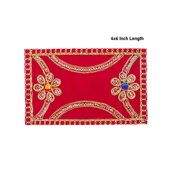 Pooja Aasan - 4 x 6 Inches | Velvet With Embroidery Design Pooja Mat/ Pooja Aasan Mat for Deity - Pooja Aasan & Bajot & Pooja Mat