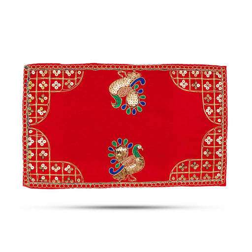 Pooja Aasan - 7 x 12 Inches | Velvet With Embroidery Design Pooja Mat/ Pooja Aasan Mat for Deity - Pooja Aasan & Bajot & Pooja Mat