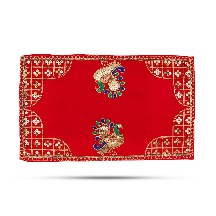 Pooja Aasan - 7 x 12 Inches | Velvet With Embroidery Design Pooja Mat/ Pooja Aasan Mat for Deity - Pooja Aasan & Bajot & Pooja Mat