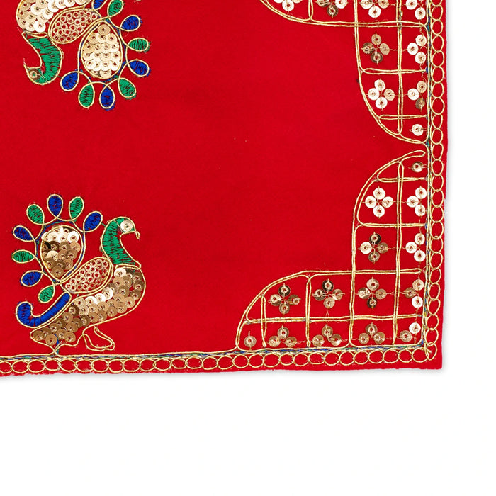 Pooja Aasan - 7 x 12 Inches | Velvet With Embroidery Design Pooja Mat/ Pooja Aasan Mat for Deity - Pooja Aasan & Bajot & Pooja Mat