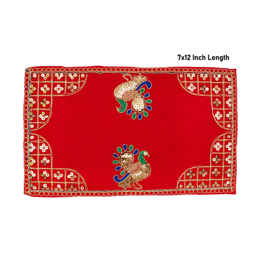 Pooja Aasan - 7 x 12 Inches | Velvet With Embroidery Design Pooja Mat/ Pooja Aasan Mat for Deity - Pooja Aasan & Bajot & Pooja Mat