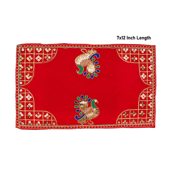 Pooja Aasan - 7 x 12 Inches | Velvet With Embroidery Design Pooja Mat/ Pooja Aasan Mat for Deity - Pooja Aasan & Bajot & Pooja Mat
