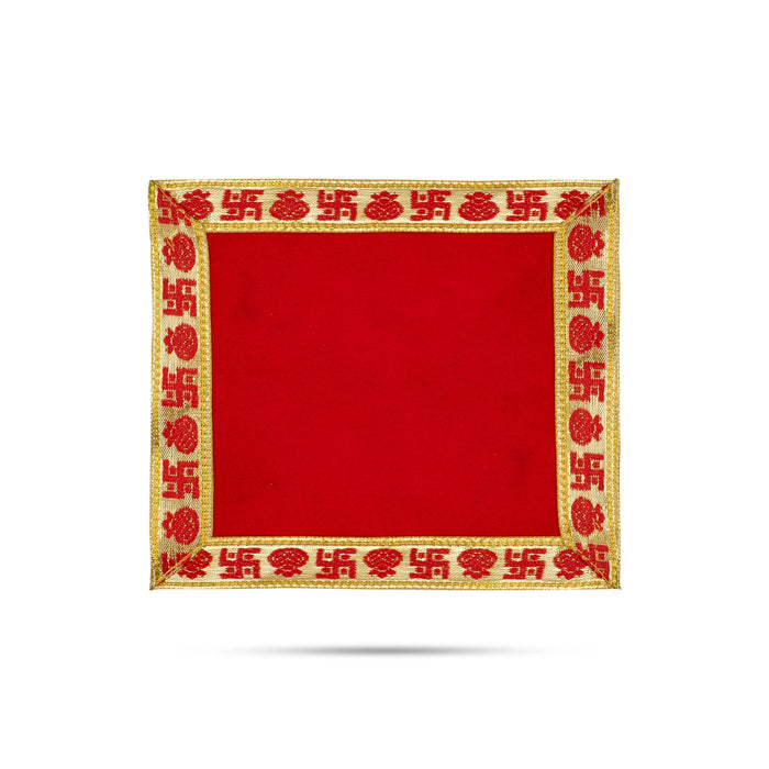 Pooja Aasan - 7 x 7 Inches | Velvet With Embossed Jari Design Pooja Mat/ Pooja Aasan Mat for Deity