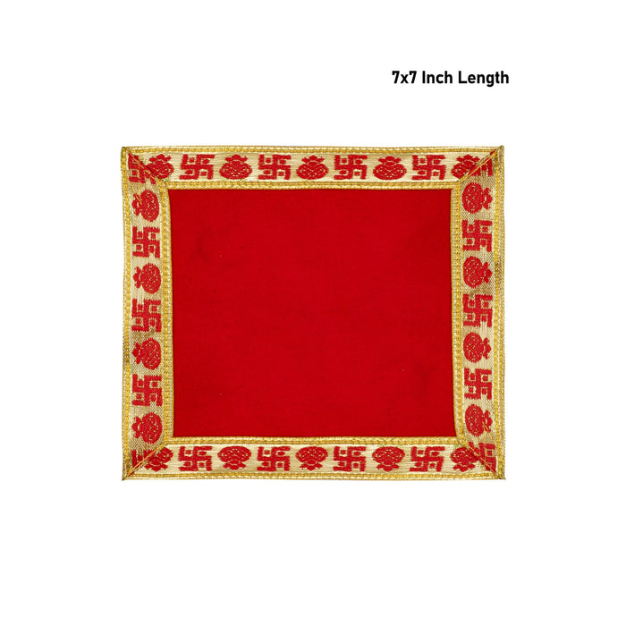 Pooja Aasan - 7 x 7 Inches | Velvet With Embossed Jari Design Pooja Mat/ Pooja Aasan Mat for Deity