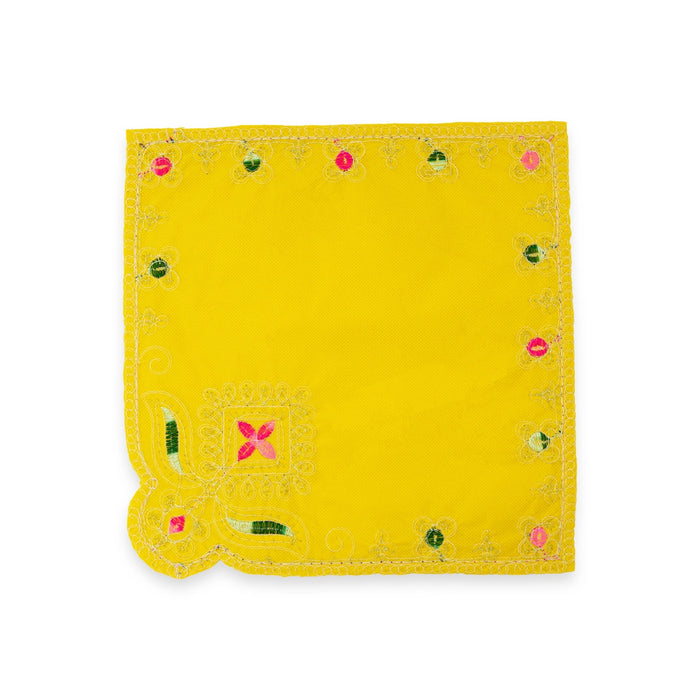 Pooja Aasan - 10 x 10 Inches | Velvet With Embroidery Design Pooja Mat/ Pooja Aasan Mat for Deity