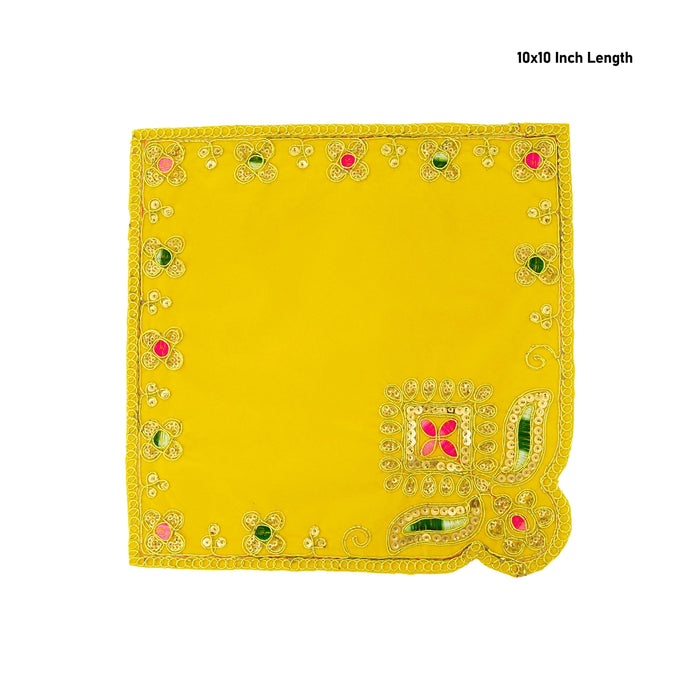 Pooja Aasan - 10 x 10 Inches | Velvet With Embroidery Design Pooja Mat/ Pooja Aasan Mat for Deity