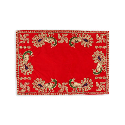 Pooja Aasan - 9 x 13 Inches | Velvet With Embroidery Design Pooja Mat / Pooja Aasan Mat for Deity - Pooja Aasan