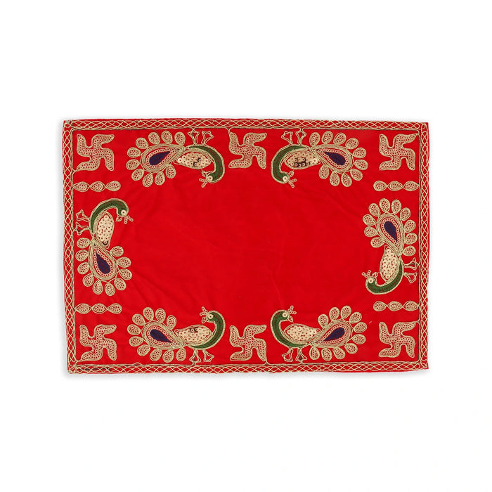 Pooja Aasan - 9 x 13 Inches | Velvet With Embroidery Design Pooja Mat / Pooja Aasan Mat for Deity - Pooja Aasan