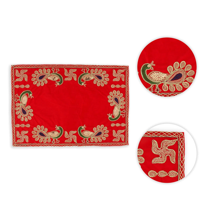 Pooja Aasan - 9 x 13 Inches | Velvet With Embroidery Design Pooja Mat / Pooja Aasan Mat for Deity - Pooja Aasan
