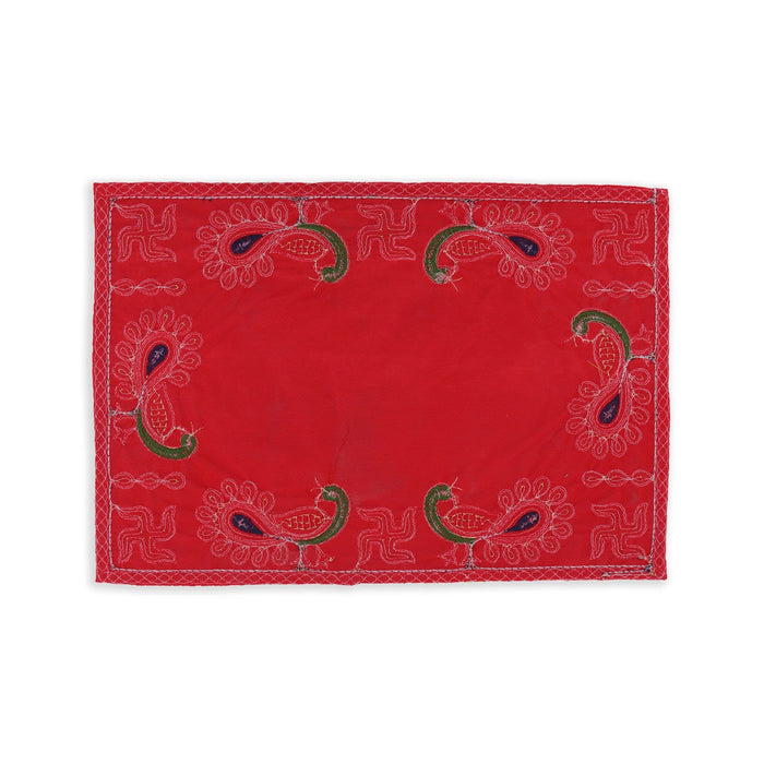 Pooja Aasan - 9 x 13 Inches | Velvet With Embroidery Design Pooja Mat / Pooja Aasan Mat for Deity - Pooja Aasan