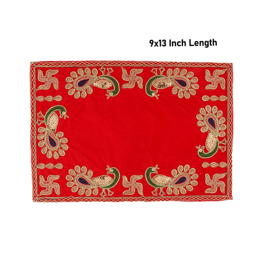 Pooja Aasan - 9 x 13 Inches | Velvet With Embroidery Design Pooja Mat / Pooja Aasan Mat for Deity - Pooja Aasan