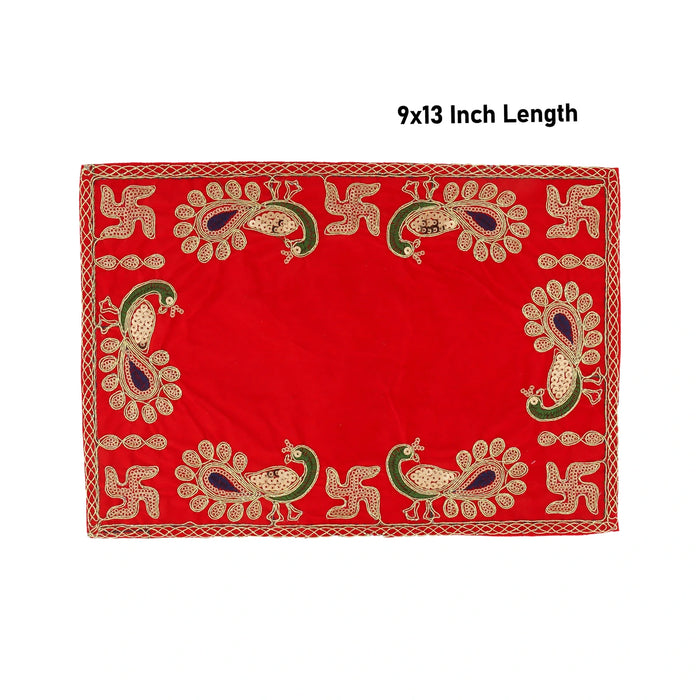 Pooja Aasan - 9 x 13 Inches | Velvet With Embroidery Design Pooja Mat / Pooja Aasan Mat for Deity - Pooja Aasan