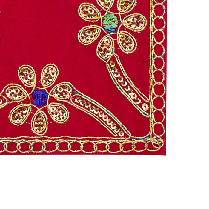 Pooja Aasan - 5 x 5 Inches | Velvet With Embroidery Design Pooja Mat/ Pooja Aasan Mat for Deity