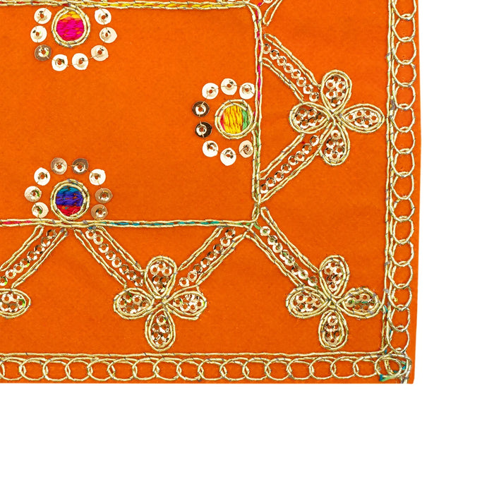 Pooja Aasan - 6 x 8 Inches | Velvet With Embroidery Design Pooja Mat/ Pooja Aasan Mat for Deity