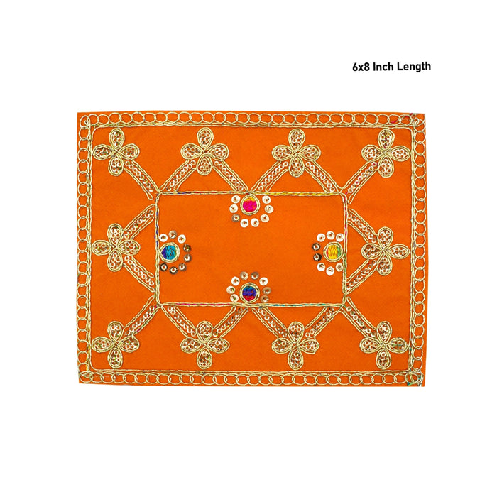 Pooja Aasan - 6 x 8 Inches | Velvet With Embroidery Design Pooja Mat/ Pooja Aasan Mat for Deity