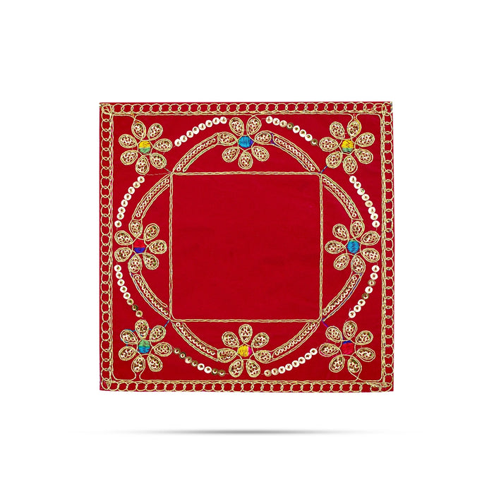 Pooja Aasan - 8 x 8 Inches | Velvet With Embroidery Design Pooja Mat/ Pooja Aasan Mat for Deity