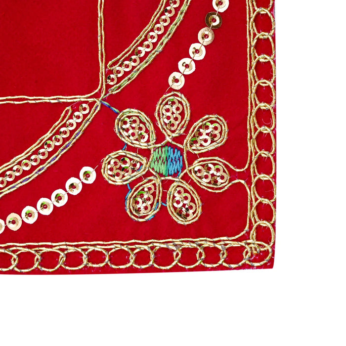 Pooja Aasan - 8 x 8 Inches | Velvet With Embroidery Design Pooja Mat/ Pooja Aasan Mat for Deity