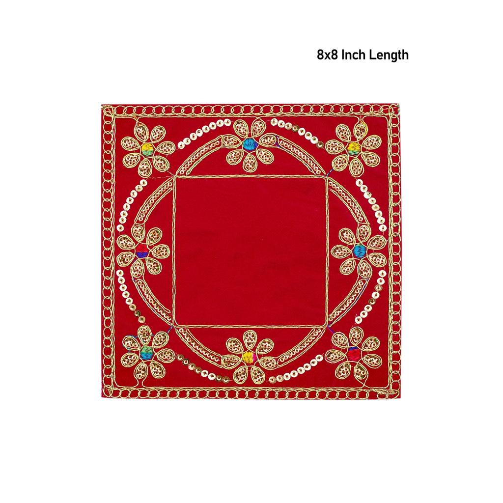 Pooja Aasan - 8 x 8 Inches | Velvet With Embroidery Design Pooja Mat/ Pooja Aasan Mat for Deity