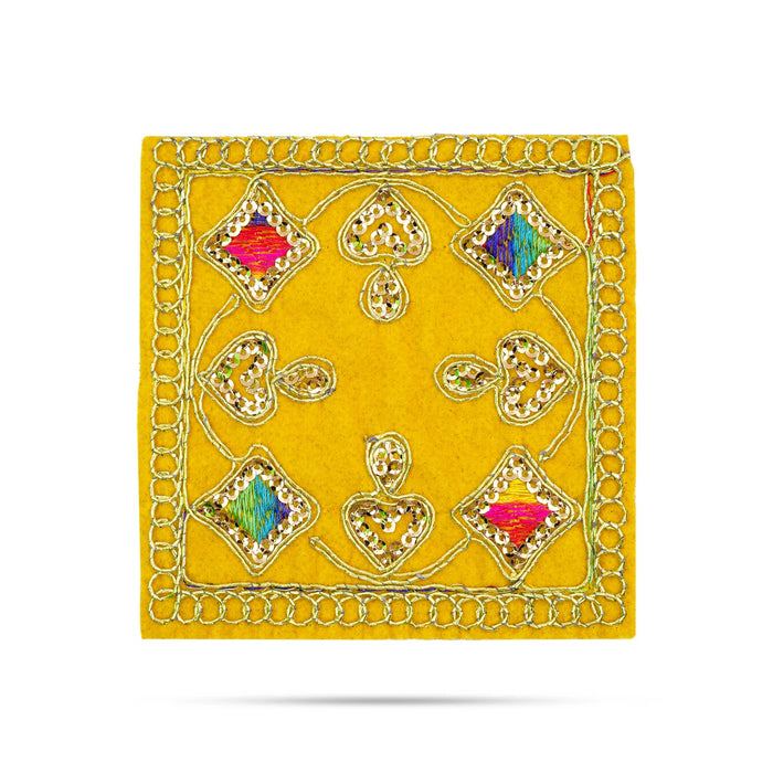 Pooja Aasan - 4 x 4 Inches | Velvet With Embroidery Design Pooja Mat/ Pooja Aasan Mat for Deity